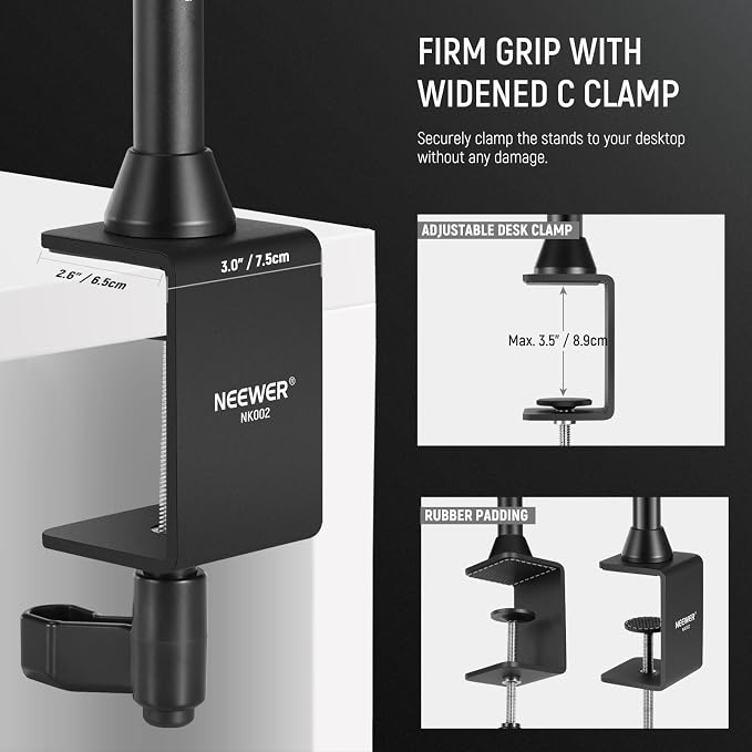 NEEWER Overhead Camera Mount Rig with 2 Ball Heads, Super Clamp, NK002 | Mobile Phone Holder, Camera & Multi Device Desk Mount, Platform Overhead Tripod, Adjustable Height Width, Max Load 12 kg - Image 6