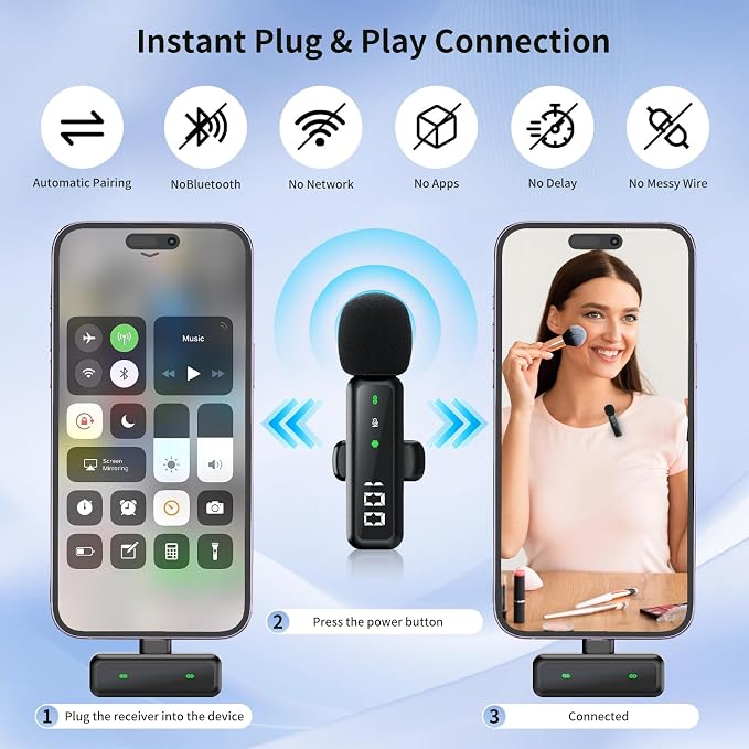 Microphone for iPhone & Android, Wireless Mini Microphone | Battery Display, Clear Voice, Noise Cancelling, Lavalier Mic for TikTok, YouTube & Interviews, Dual Mic - Image 7