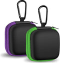 2Pack Square Earbud Case Portable EVA Carrying Case Storage Bag Cell Phone Accessories Organizer with Carabiner for Earphone, Earbud, Earpieces, SD Memory Card, Camera Chips-Purple/Green by Woyinger