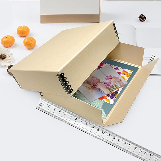 Lineco Museum Archival Storage Box, Drop Front, 11.75x15.25x3 in, Tan | Acid-Free with Metal Edge, Preserves Picture Longevity, Organize Photos, Newspapers, Prints, Documents, Crafts, DIY - Image 3