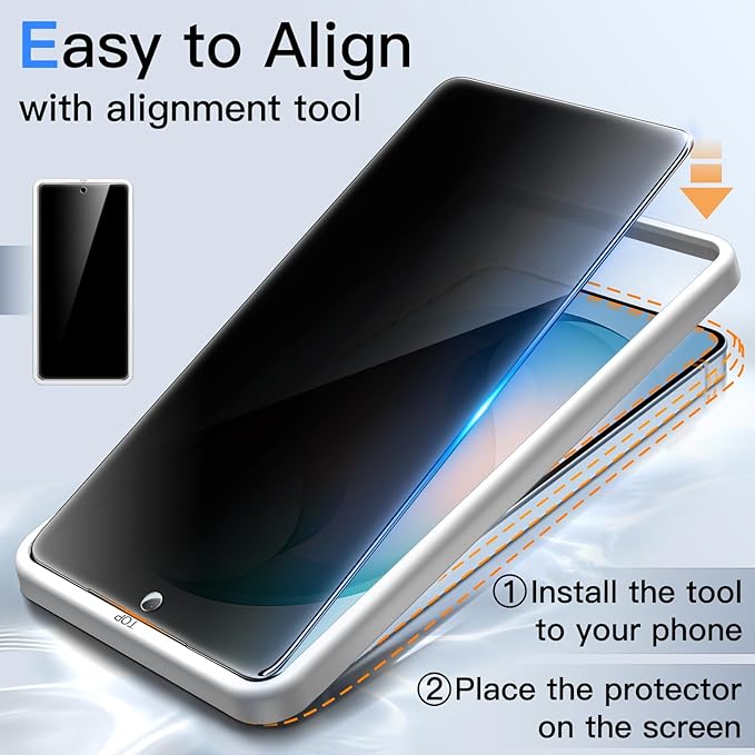 JETech Privacy Screen Protector for Samsung Galaxy S26 Plus, 2+2 Pack | Anti-Spy Tempered Glass, with Camera Lens Protector, Easy Installation Tool, Fingerprint ID Compatible - Image 5