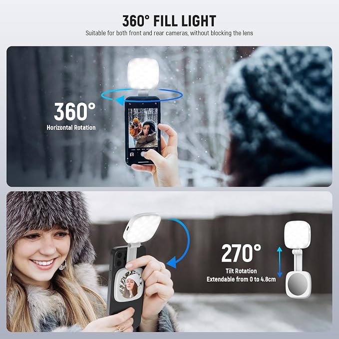 NEEWER BASICS Magnetic Selfie Light Compatible with MagSafe iPhone, CRI95 700lx/0.3m Folding LED Phone Fill Ring Lighting with Mirror for Zoom Makeup Photography Recording Video Conference,White NL48B - Image 5