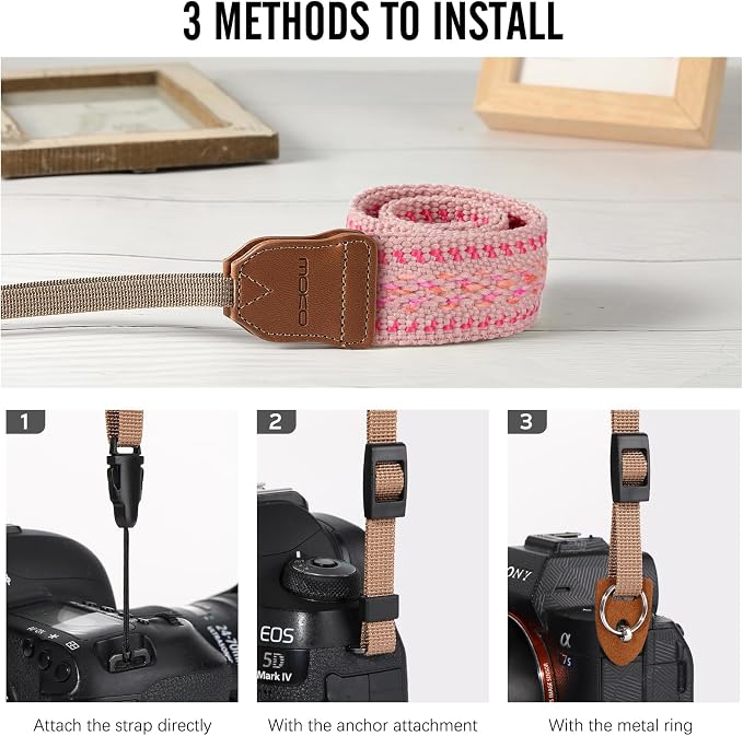 MoKo Camera Strap Compitable with Canon/Sony/Nikon/Minolta/Panasonic/DSLR | Cotton Vintage Camera Strap,Adjustable Neck Shoulder Strap,for Camcorder,Binoculars,for Adults Kids, Pink - Image 3