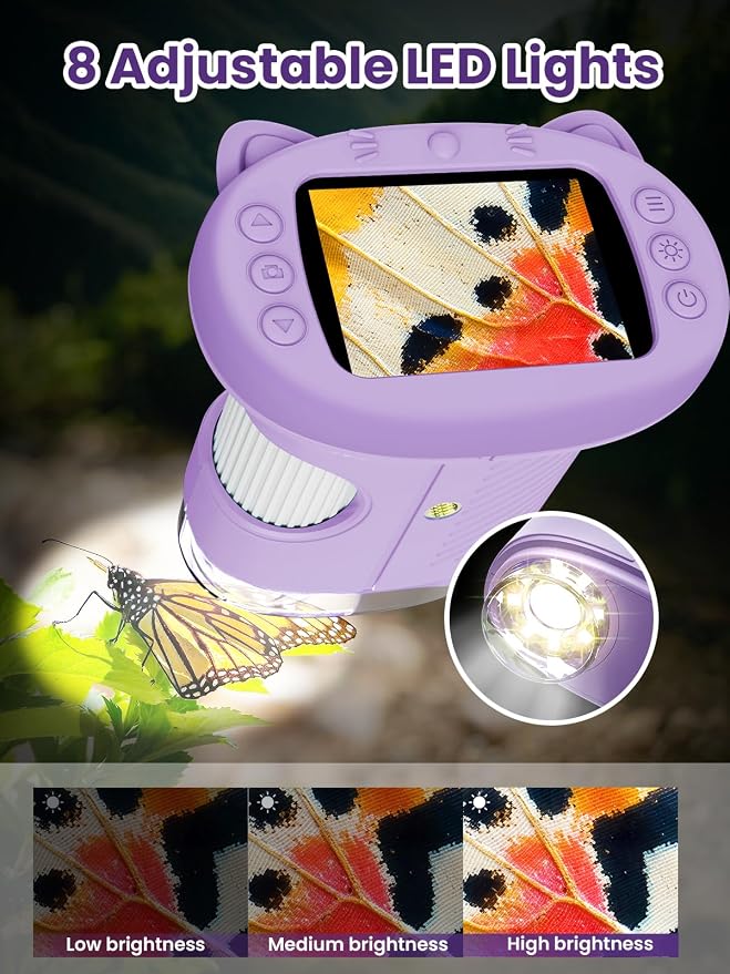 Microscope for Kids, 2.4 Inch Digital Microscope with 1000X Magnification, Handheld Camera Mini Pocket Magnifying Glass, Educational Birthday Gifts Toys for Ages 3+, Purple - Image 5