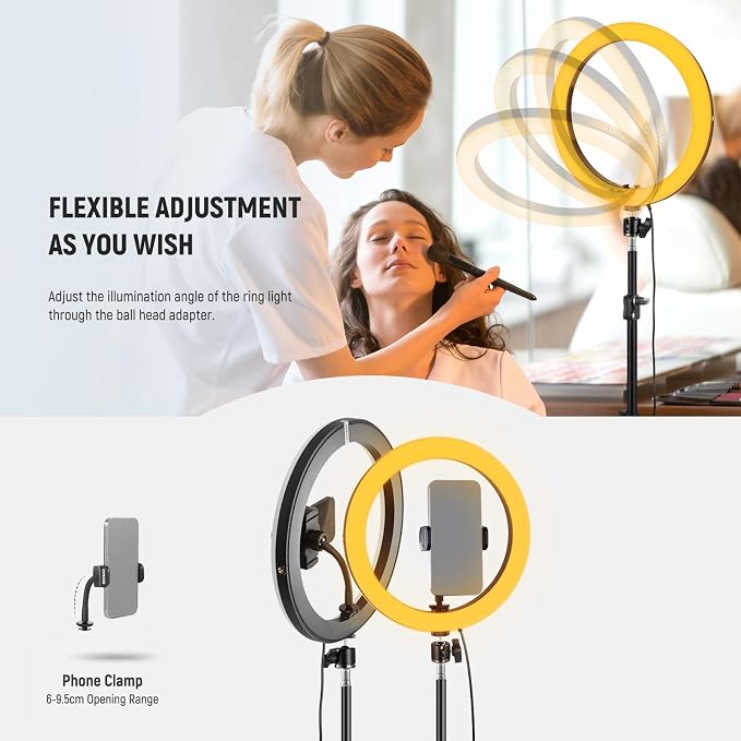 NEEWER 12" 24W Power LED Ring Light with Tripod Stand, Bi Color 2900-7000K, USB C PD Input, CRI97+ 1810lux/0.5m Compatible with iPhone Makeup Studio Streaming Selfie Video Recording, RH12B - Image 8