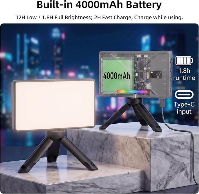 225 LED Portable Selfie Light, Video Conference Light, 4000mAh Rechargeable, App Control, Tripod, Metal Hot Shoe, Clip, CRI 97+, 24 Light Modes for Phone, Camera, Live Streaming, Makeup, Photography - Image 7