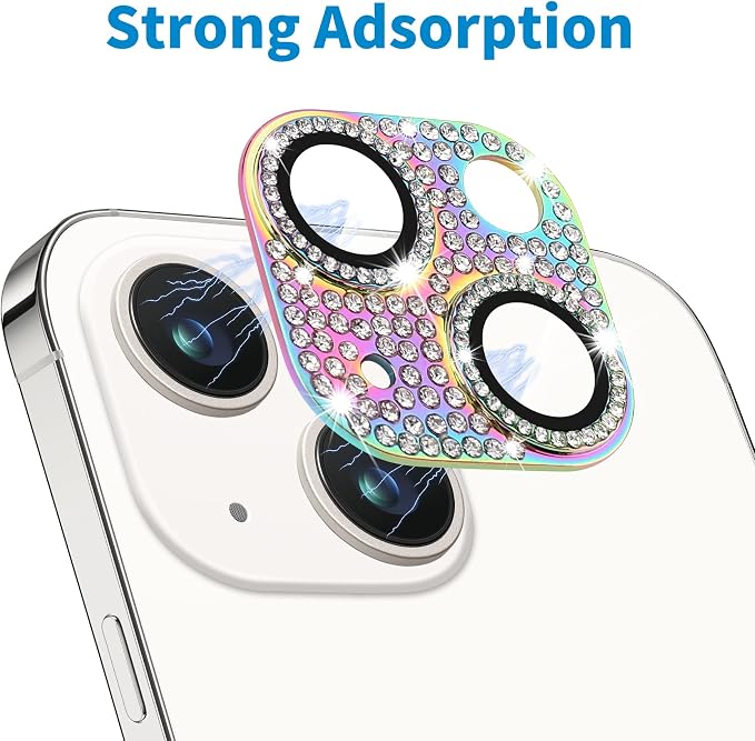 for iPhone 14 and iPhone 14 Plus Camera Lens Protector, Bling 3D Rhinestone Sparkle Diamond 9H Tempered Glass Camera Cover Anti Scratch Shockproof Lens Screen Full Protective Cover, Colorful - Image 4