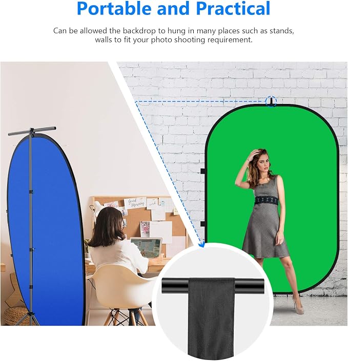 NEEWER Chromakey Backdrops, Double Sided Green Screen and Blue Screen, 2 in 1 Collapsible and Reversible Background for Photography, Gaming and Live Streaming, 5'×6.6'/1.5m×2m (Green/Blue) - Image 8