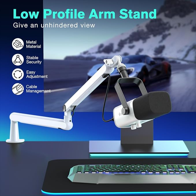 FIFINE BM88W Low Profile Mic Boom Arm for Podcast Recording Streaming | Metal Microphone Arm Stand, Desk Mount, Cable Channels Management, for Gaming Home Office Studio - Image 2