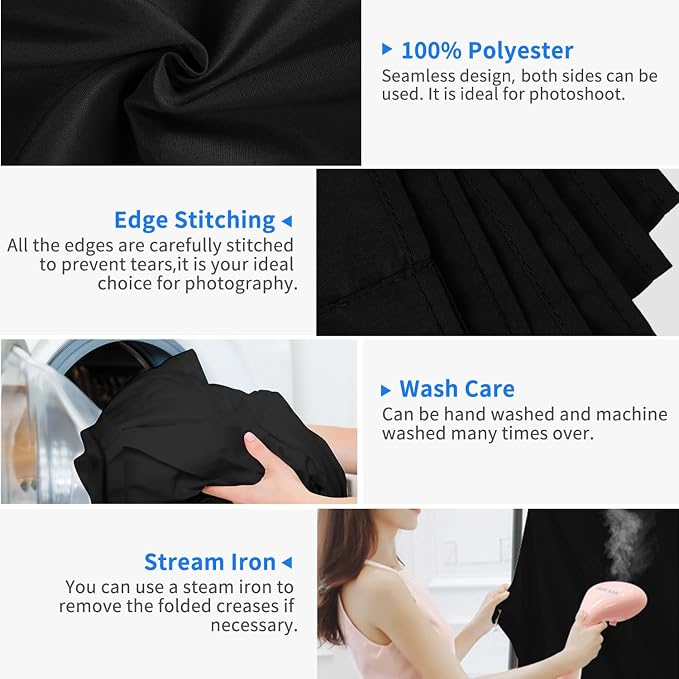 HEMMOTOP Black Photo Backdrop, 6x9ft, Photography Screen Backdrops | Polyester Fabric Cloth, Non Reflective, Seamless, Ideal for Photoshoot, Video Recording, Studio, Birthday, Wedding Party - Image 4
