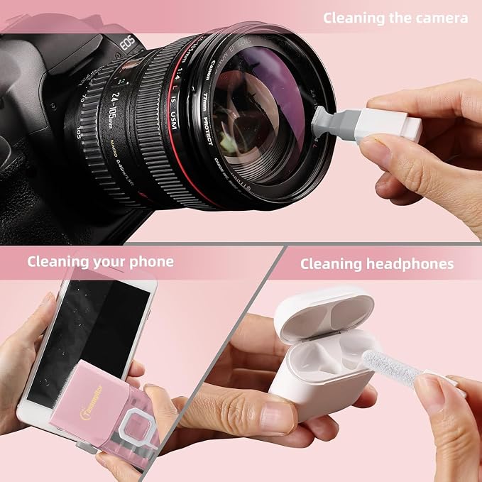 Keyboard Cleaning Kit, All-in-One Laptop & Computer Screen Cleaner, Pink | Multi-function Electronic Cleaner, Soft Bristle Brush, Computer Screen-safe Spray, Compact, for MacBook, iPad, iPhone, earbud - Image 4