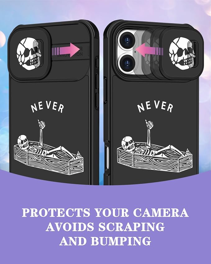 for iPhone 17 Case - Women Men Phone Cover Cool Pretty Fancy Unique Aesthetic Design Slide Camera Cover Protective Case for Apple for iPhone 17, Lying Skull - Image 3