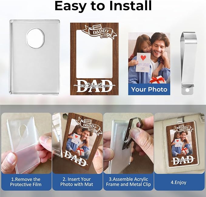 Set of 2 Drive Safe Daddy Gift from Daughter, Son or Wife, Car Visor Photo Holder with 5 Replaceable Quote Cards, for Dad, Husband, New Dad, Stepdad or Grandpa, Photo Clip for Car - Image 4