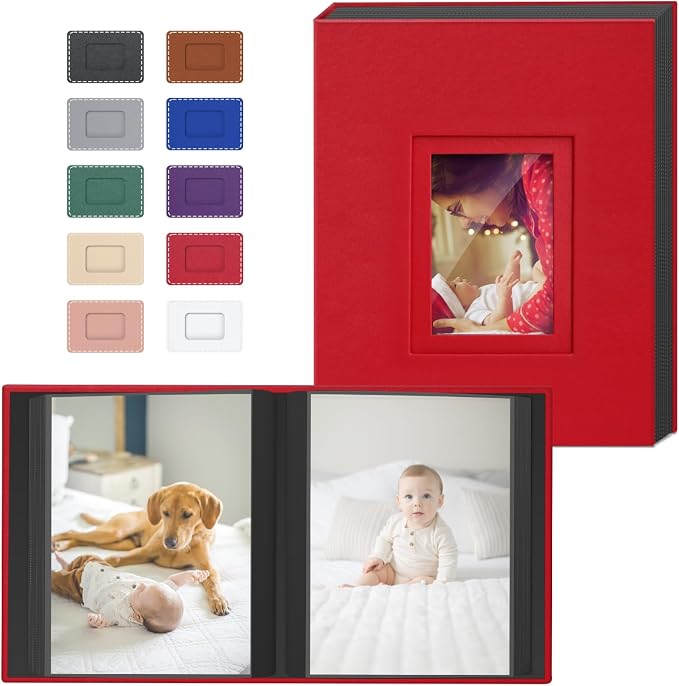 Popotop 4x6 Photo Album Holds 100 Pictures, Vegan Leather Hardcover | 100 Photos Capacity, Acid-Free Clear Slip-In Pockets, Compact Format, Front Photo Window, Gifts for Family Wedding Baby by Popotop