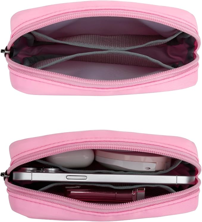 E-Tree Cute Small Makeup Bag, Cosmetic Toiletry Skin Care Make up Little Items Pouch for Purse,Zipper Mini Tech Charger Cable Electronic Organizer Case,Travel Accessories,Pink - Image 5