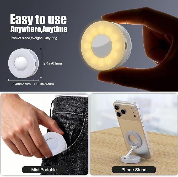 Magnetic Selfie Light, Phone Light Compatible with iPhone Magsafe | CRI97 360° LED Selfie Ring Fill Folding Light with Mirror for Selfies/Photography/TikTok/Zoom Calls/Video Conference - Image 6
