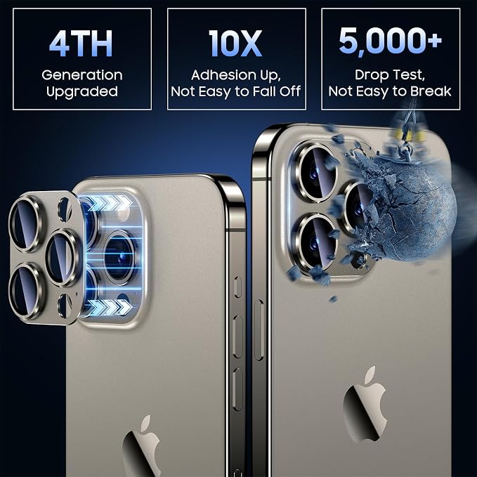 Uyiton for iPhone 15 Pro/iPhone 15 Pro Max Camera Lens Protector | Not Easy to Break, Strong Adsorption, Case-Friendly, Metal 9H Sapphire Glass Rear Camera Screen Cover, Natural Titanium - Image 2