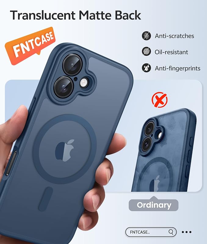 FNTCASE for iPhone 17 Case, Compatible with Magsafe, Glass Screen Protector | Full Camera Protection, Translucent Matte, 14FT Military Grade Drop Proof, Shockproof Protective Phone Cover, Blue - Image 6