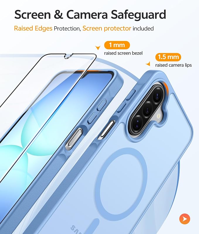 FNTCASE for Galaxy A17/A16 5G Phone Case, Fit for Magsafe, Screen Protector | Translucent Matte, 14FT Military Grade Drop Protection, Slim Shockproof Protective, for Samsung A 17 A 16 Cover, Light Blue - Image 4