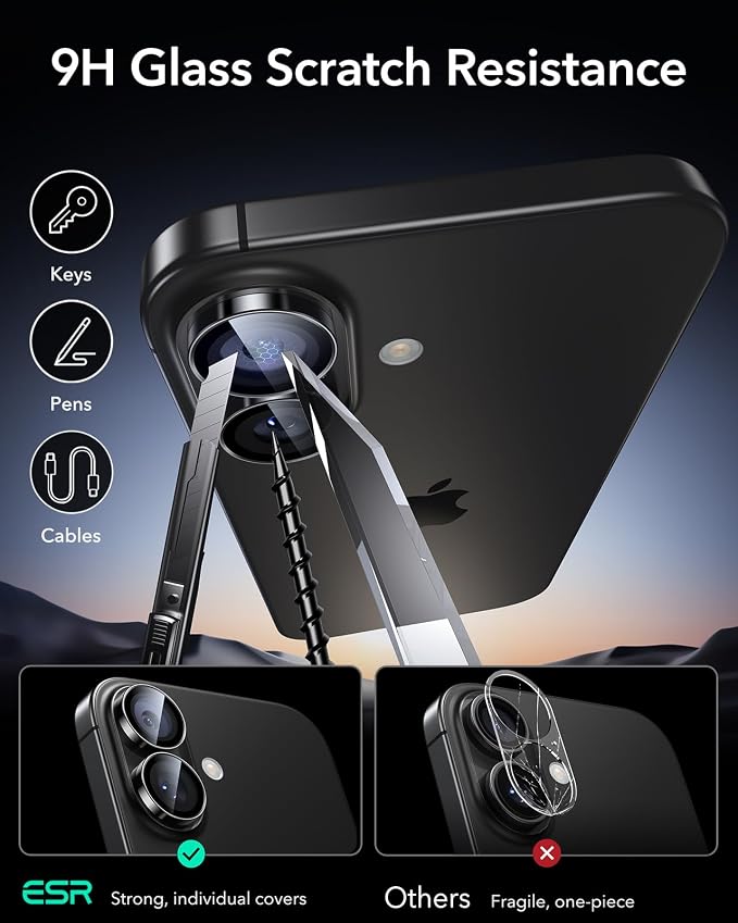 ESR 2 Pack Camera Lens Protector for iPhone 15/15 Plus/14/14 Plus, Ultra-tough HD Individual Lens Protectors, Scratch Resistant, Ultra-thin Tempered Glass, Armorite Series, Black | Individual Camera Cover, 9H Tempered Glass, Original Camera Clarity, Sc... - Image 6