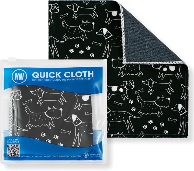 Microfiber Wholesale Quick Cloth Glasses Cleaning Cloths – 8x8 Dogs 1 Pack | with Case | Double-Sided Lens Cleaner for Eyeglasses, Camera, Screens & Glass | Reusable Microfiber Glass Polishing Cloths by MicrofiberWholesale