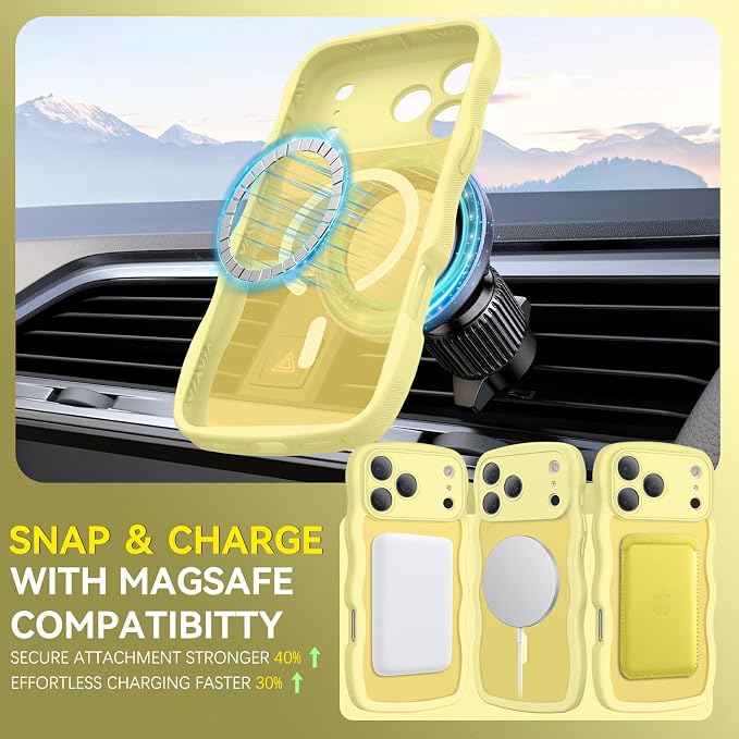 BENTOBEN Magnetic for iPhone 17 Pro Max Case, Cute Wavy [Full Camera Protection][Compatible with MagSafe] Matte Anti-Slip Bumper Women Men Boys Protective Cover for 17 ProMax 6.9", Yellow - Image 5
