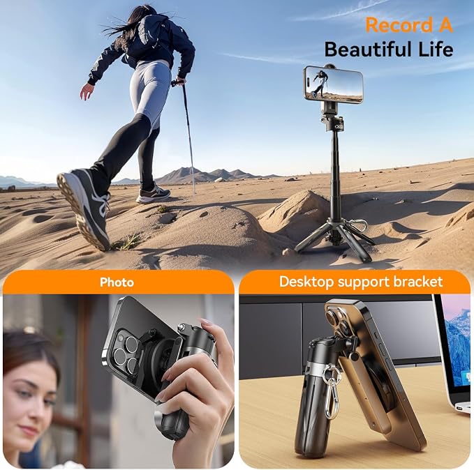 Magnetic Small Selfie Stick for iPhone,4 in 1 Multifunctional Portable Selfie Sticks Retractable Cell Phone Travel Tripod with Remote Control, Mini Phone Tripod for iPhone 17/16/15/14/13/12 Series - Image 8