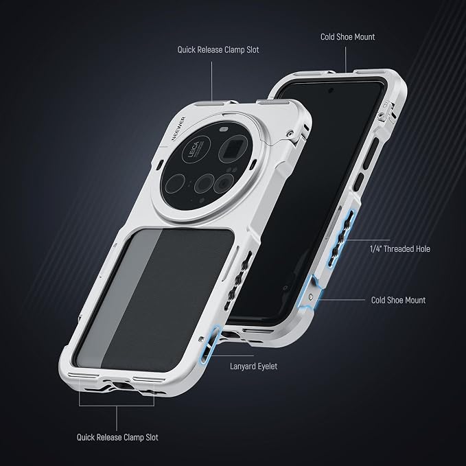 NEEWER 15 Ultra Cage, Quick Release Video Rig Case Phone Stabilizer Holder Compatible with Xiaomi 15 Ultra with 67mm Filter Adapter & 17mm Lens Backplate for Video Recording Filming, PA091 Silver - Image 5