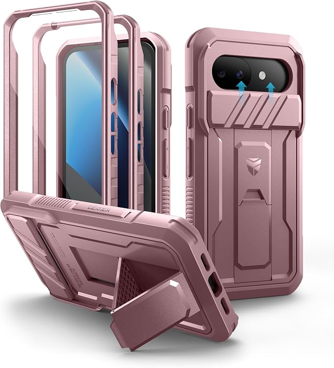 Dexnor for Google Pixel 10a Case with Slide Camera Cover & 2 Front Frames & Built-in Screen Protector & Kickstand,Full-Body Shockproof Protective Cover Heavy-Duty Rugged Bumper Cases,Peony Pink(2026) by Dexnor