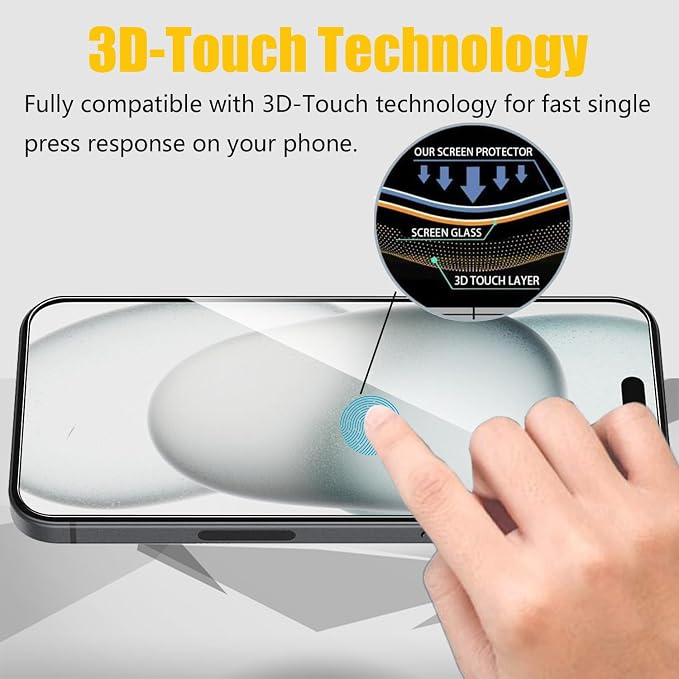 Front and Back Protector for iPhone 15 Plus + Camera Lens Protector | (2+2+2) 9H Hardness, Easy to Install with Alignment Tool,Case Friendly - Image 6