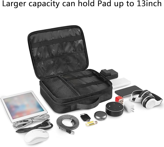 MATEIN Cable Organizer Bag, Large Travel Storage Bag, Sturdy Tool Case | with Handle, Carrying Case for Phone, Cord, Electronics Accessories, Tablet (Up to 12.9inch), Powerbank, Hard Drive, Black - Image 7