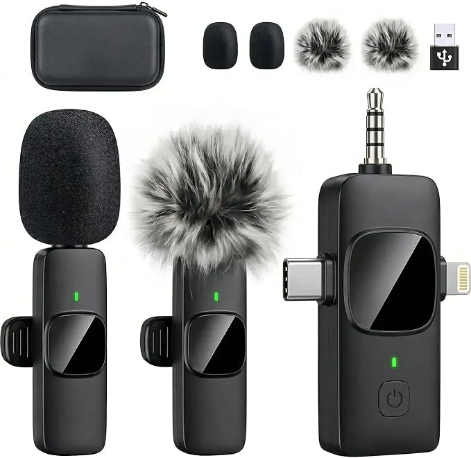 4 in1 Wireless Lavalier Recording Mic 2.4G Ultra Low Delay Noise Canceling | Storage Case Included, Works with iOS, Android, Camera, PC, Ideal for Vlog, Live Streaming,Tiktok,Youtube Podcast by Unknown