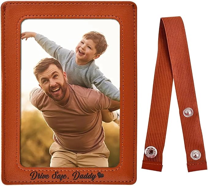Best Dad Ever Picture Frame, Artificial Leather Car Visor Picture Frame, Car Picture Holder, Fits 5-inch(3.5" x 5") Photo Displays Drive Safe Daddy Visor Clip, Accessories We love you by TRUMPETIC