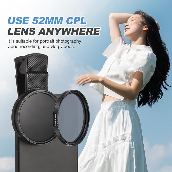 PATIKIL 52mm Phone Camera Lens, Clip-On ND8 Filter Circular Polarizing Lens for Most Smart Phones and DSLR Cameras, Black - Image 7