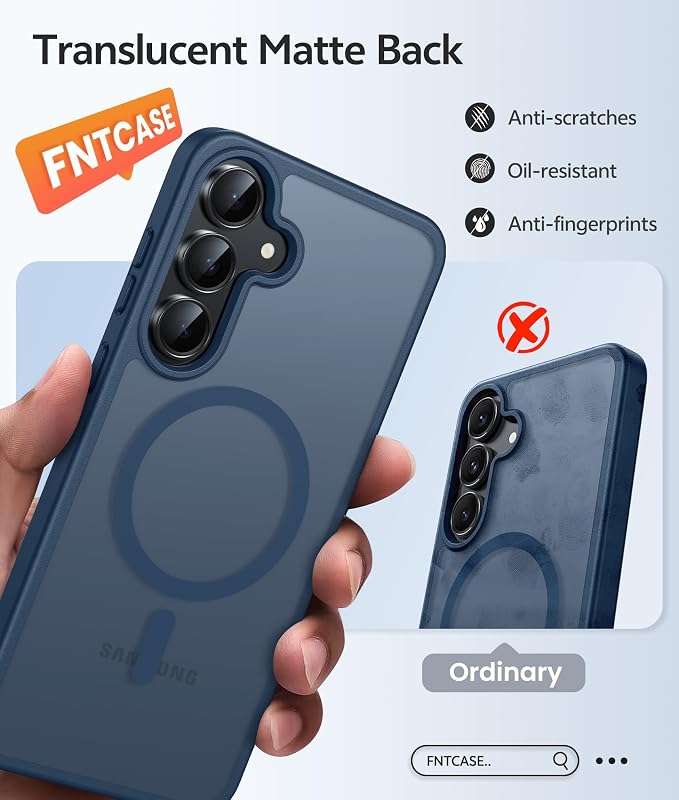 FNTCASE for Samsung Galaxy S25 FE Case, Fit for Magsafe, Screen Protector | Translucent Matte Magnetic Back, 14FT Military Grade Drop Protection, Slim Shockproof Protective Phone Cover, Blue - Image 6