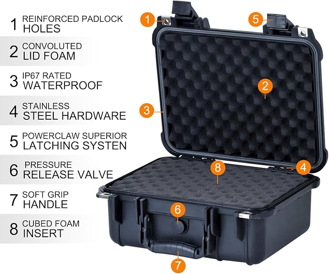 MEIJIA All Weather IP67 Waterproof Hard Camera Case,Hard Protective Case,Hard Case with Customizable Foam,Fit Use of Drones,Camera,Equipments,Pistols(Black,13.35 x11.63x5.98inches) - Image 4