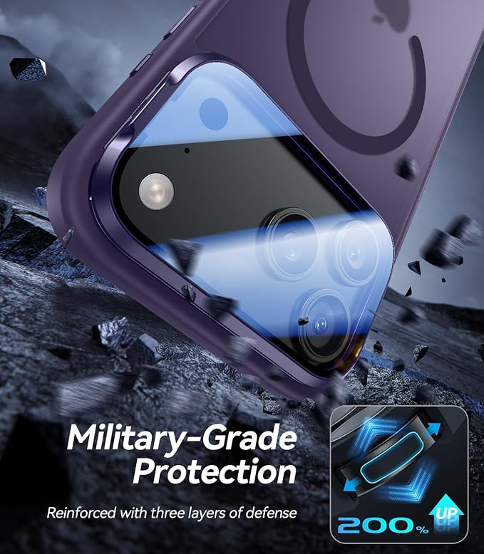 VOFATA [Upgraded Full Camera Protection] for iPhone 17 Pro Case with Camera Cover Stand [Fit for MagSafe][10FT Mil-Grade Protection] Translucent Magnetic iPhone 17 Pro Phone Case, Purple - Image 5