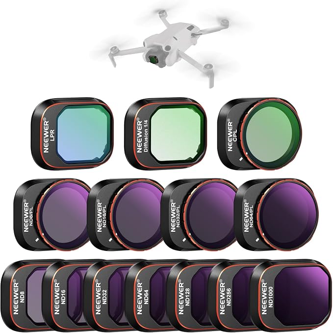 NEEWER Polarized ND Filter Set Compatible with DJI Mini 4 Pro, ND8 ND16 ND32 ND64 ND128 ND256 ND1000 ND8/PL ND16/PL ND32/PL ND64/PL LPR CPL Black Diffusion 1/4 Filter for Mist Cinematic Effect, FL-B05 by Neewer