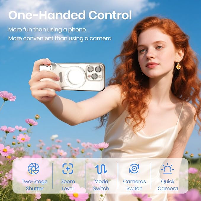 Magnetic Phone Camera Grip,Shooting Holder Selfie Handle Snap(White) | Wireless Shutter for iPhone 17 16 15 14 Android Cellphone Vlog Photography - Image 2