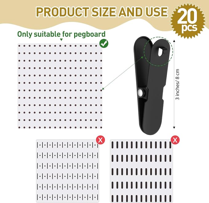 CroBlissful Pegboard Clips Peg Board Metal Accessories Hook, Black, 20 Pcs - Image 3