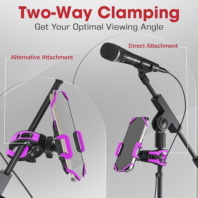 Crescendo CR-30 SlimClip Mic Stand Phone Holder, iPhone Clamp Mount, Pole Phone Mount, Microphone, Music or Drum Stand, Mic/Phone Clip - for iPhone, Samsung Galaxy, Pixel, Any Smartphone (Purple) - Image 3