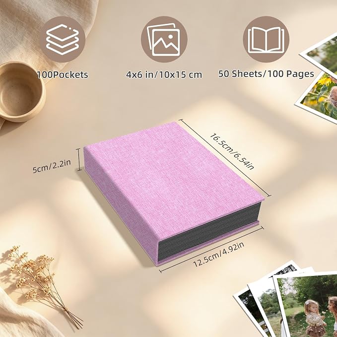 Popotop Photo Album 4x6 100 Pockets for Wedding Gifts,Linen Hardcover Picture Albums for Family Anniversary Baby Vacation Pictures - Image 3