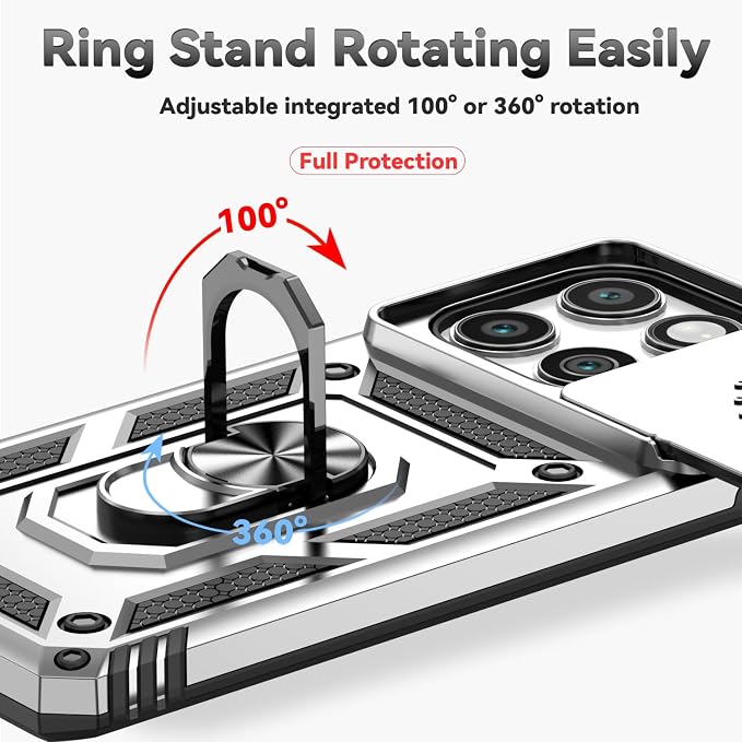 SunStory Compatible with Motorola Moto Edge 2025 Case with HD Screen Protector & Slide Camera Cover & Rotated Ring Kickstand, [Military-Grade] Phone Case for (Silver, Moto Edge 2025) - Image 5