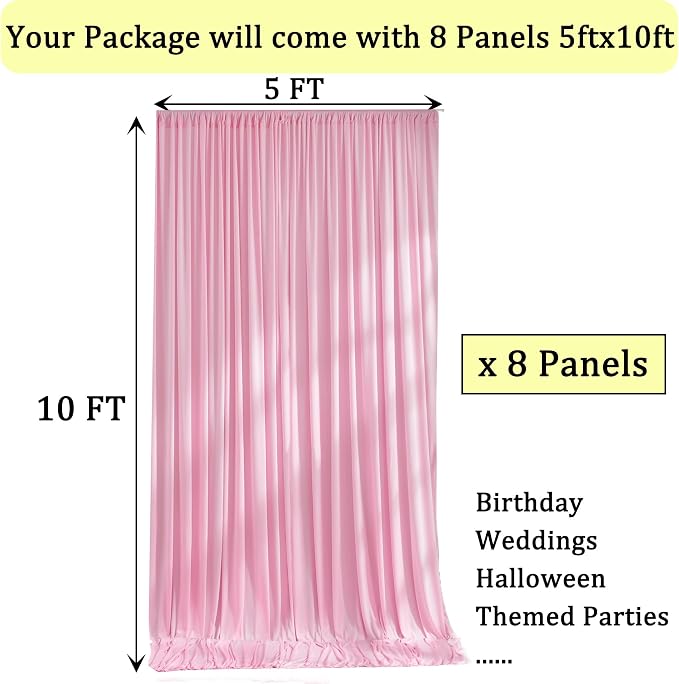 40ft x 10ft Wrinkle Free Baby Pink Backdrop Curtains for Parties, 8 Panels 5x10ft Silky Polyester Photo Backdrop Drapes for Birthday Wedding Party Photography Background Decoration - Image 5