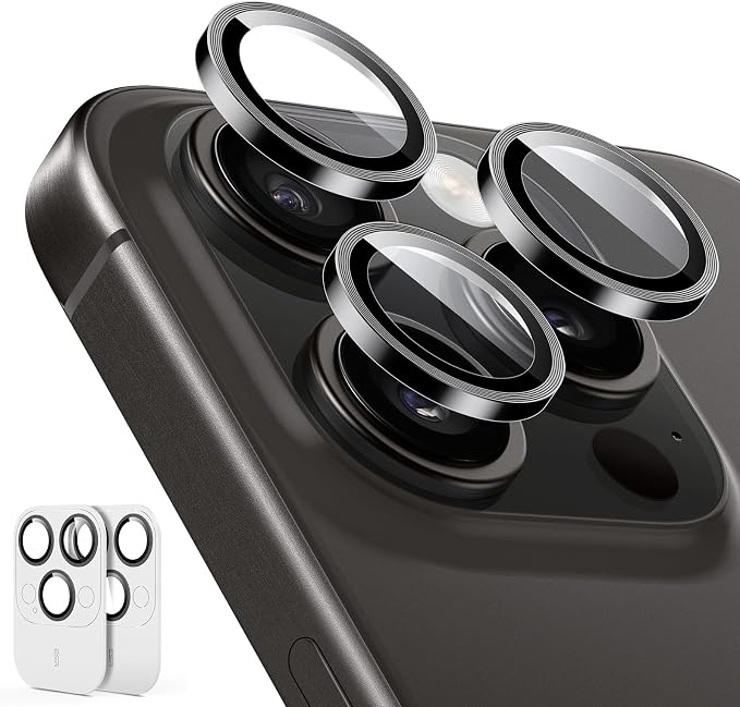 ESR for iPhone 15 Pro Max/15 Pro Camera Lens Protector, 2 Pack, Black | Individual Camera Cover, 9H Tempered Glass, Original Camera Clarity, for iPhone 15 Pro Max/Pro/14 Pro Max/Pro by Unknown