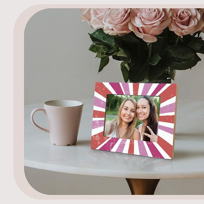 kunlisa Retro Boho Sun Sunburst Picture Frame 4x6, Mid Century Modern Red and Pink Sunshine Sunrise Picture Photo Frame for Home Kids Room Bedroom Living Room Office Tabletop Desk Shelf Decoration - Image 6
