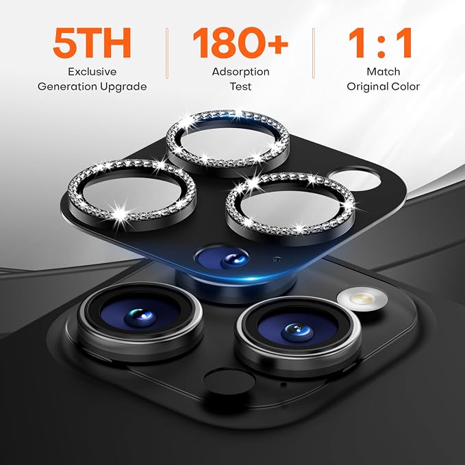 Camera Lens Protector for iPhone 16/15/14 Pro Max & 16/15/14 Pro | Black Diamond, Aluminum Alloy, 9H+ Glass Camera Cover, Nano Reinforced Adhesive, Anti-Drop, Anti-Scratch, Case Friendly - Image 3