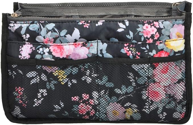 Vercord Purse Organizer Insert for Handbags Bag Organizers Inside Tote Pocketbook Women Nurse Nylon 13 Pockets Peony Flowers Medium by Vercord