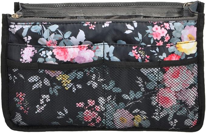 Vercord Purse Organizer Insert for Handbags Bag Organizers Inside Tote Pocketbook Women Nurse Nylon 13 Pockets Peony Flowers Large by Vercord
