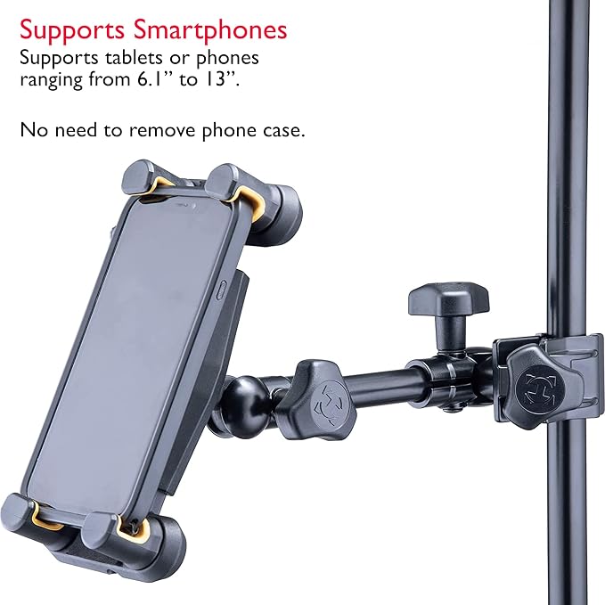 Hercules DG307B Adaptive Series 2-in-1 Smartphone/ Tablet Holder, 6.1” to 13”, Attaches to Desk, Round & Square Tubes, w/ a Lumintrail Cleaning Cloth - Image 3
